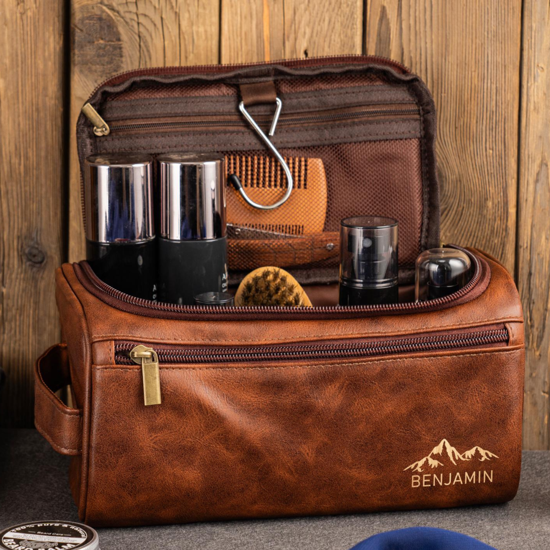 Personalized Leather Monogram Engraved Wash Bag for Unique & Love | JNSBag05