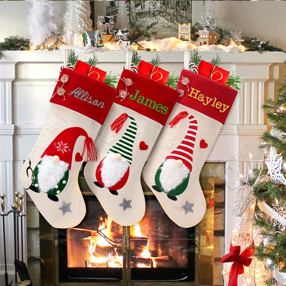 Personalized Embroidered Gnomes Christmas Stocking | MCGift47