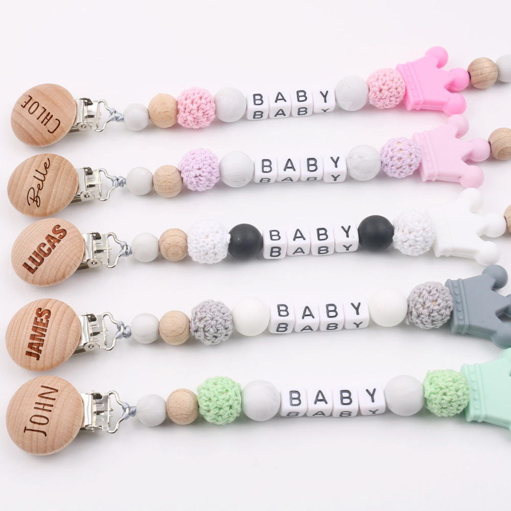 Personalized Baby Pacifier Crown Silicone Bead Clip | CWBaby114