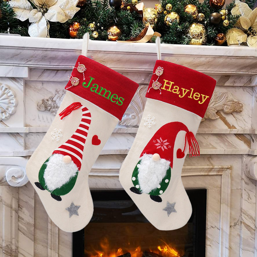Personalized Embroidered Gnomes Christmas Stocking | MCGift47