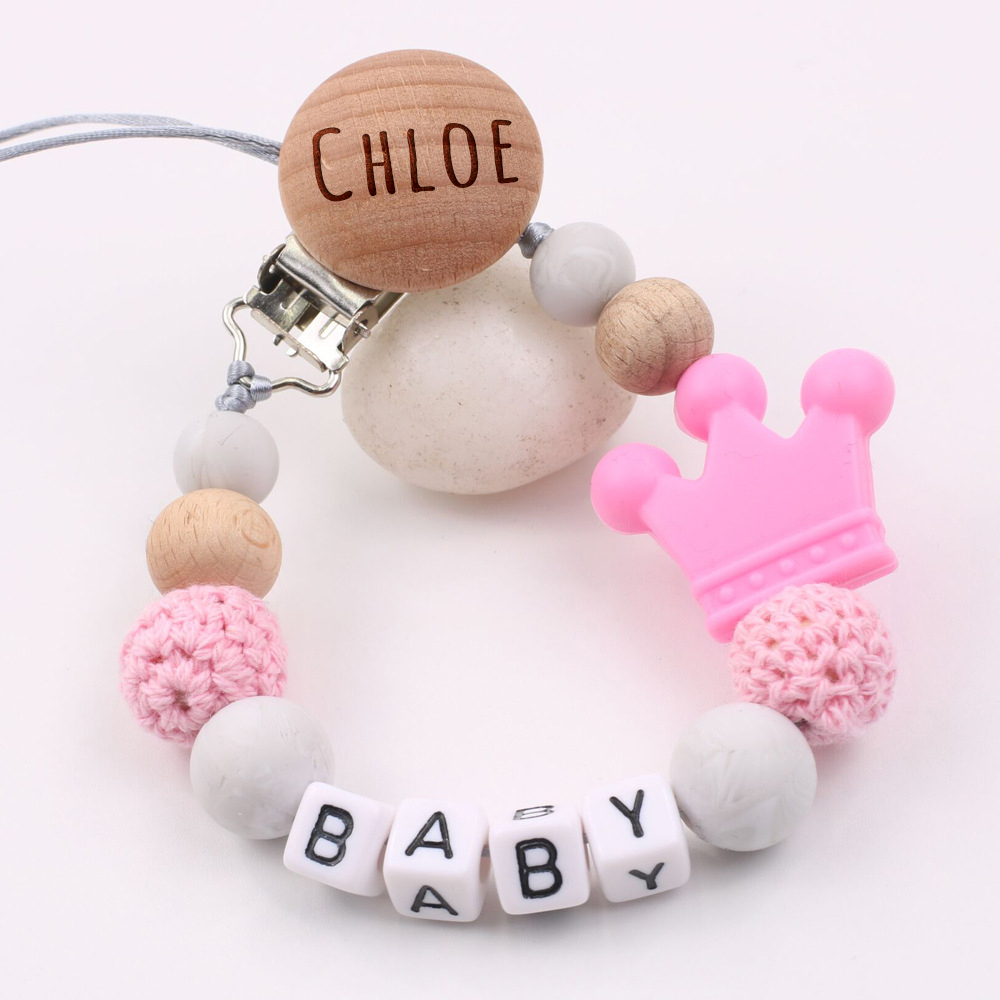 Personalized Baby Pacifier Crown Silicone Bead Clip | CWBaby114