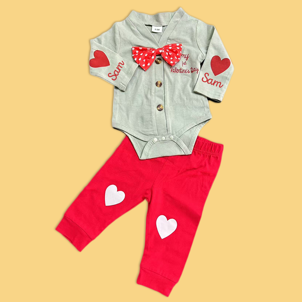 Personalized Baby 1st Valentines Day Bowtie and Outfit Set | CWBaby168
