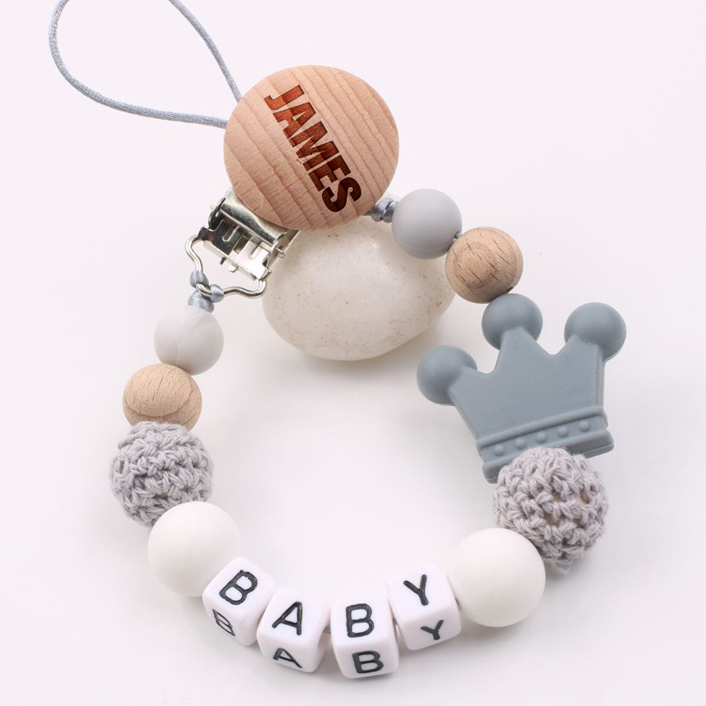 Personalized Baby Pacifier Crown Silicone Bead Clip | CWBaby114