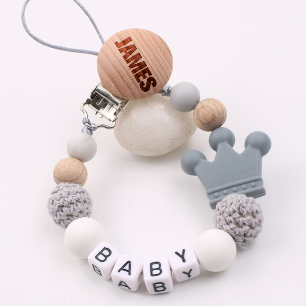 Personalized Baby Pacifier Crown Silicone Bead Clip | CWBaby114