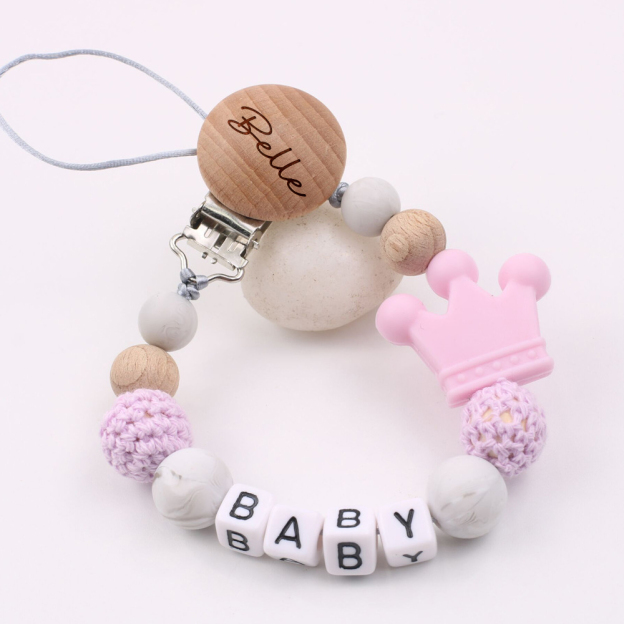 Personalized Baby Pacifier Crown Silicone Bead Clip | CWBaby114