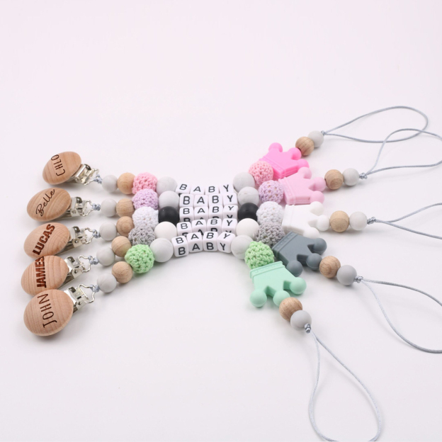 Personalized Baby Pacifier Crown Silicone Bead Clip | CWBaby114