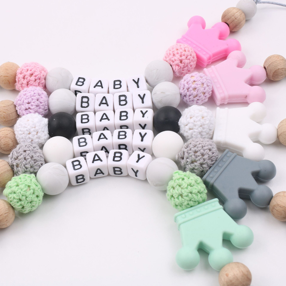 Personalized Baby Pacifier Crown Silicone Bead Clip | CWBaby114