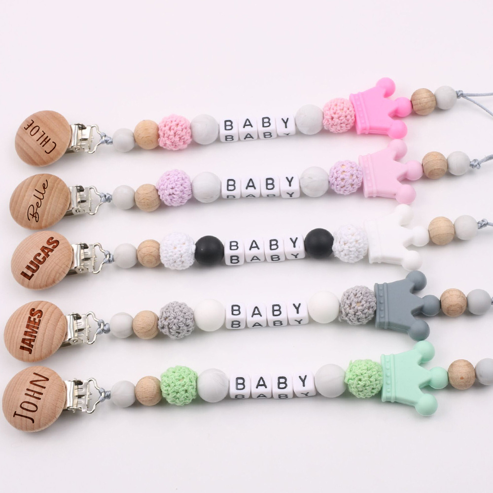 Personalized Baby Pacifier Crown Silicone Bead Clip | CWBaby114