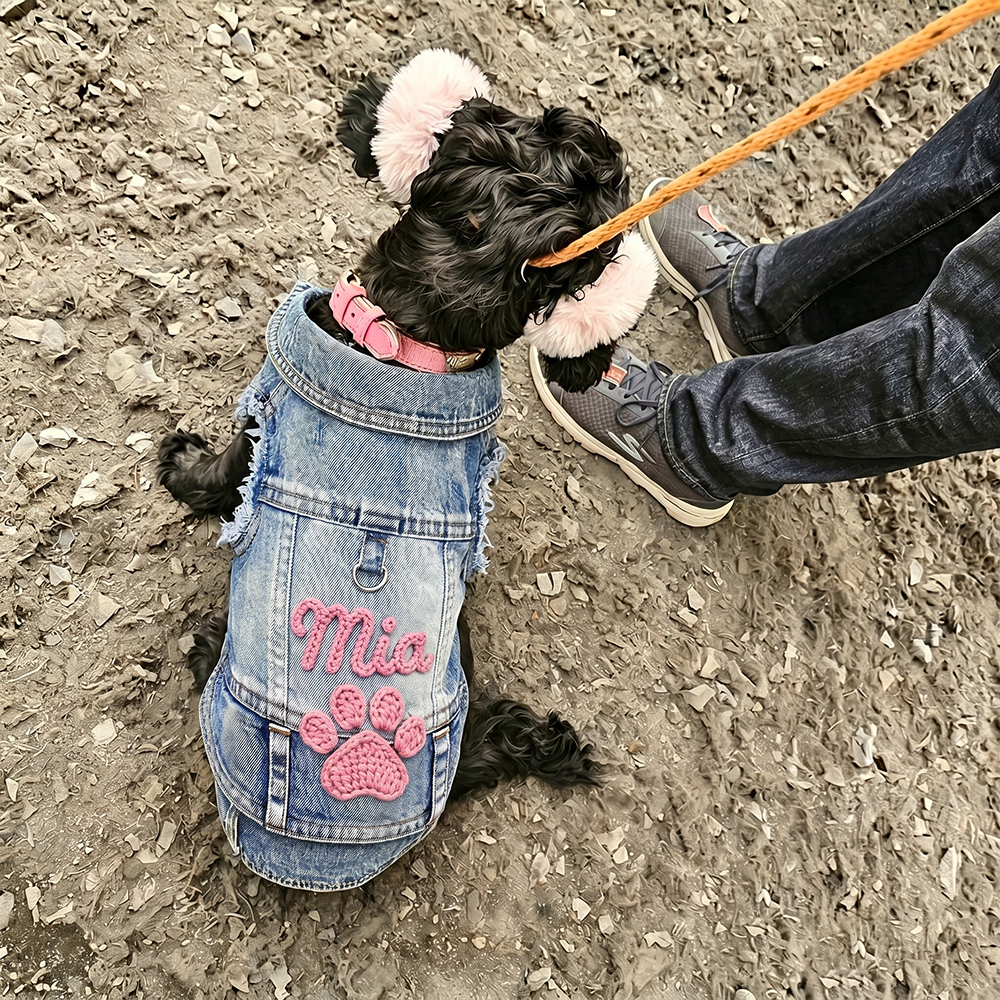 Personalized Hand Embroidered Pet Denim Jacket | BKPet542