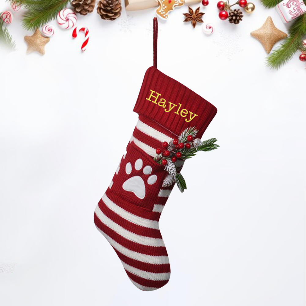 Personalized Embroidered Paw Christmas Stocking | MCGift49