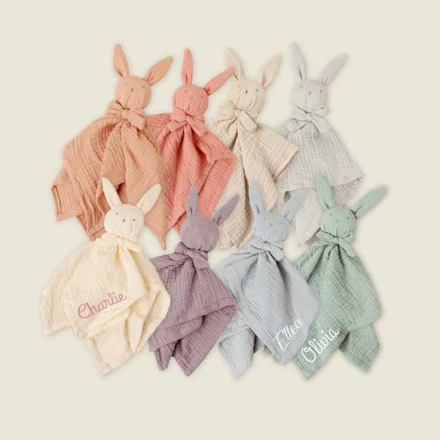 Personalized Baby Embroidery Bunny Soothing Sleep Towel | CWToy137