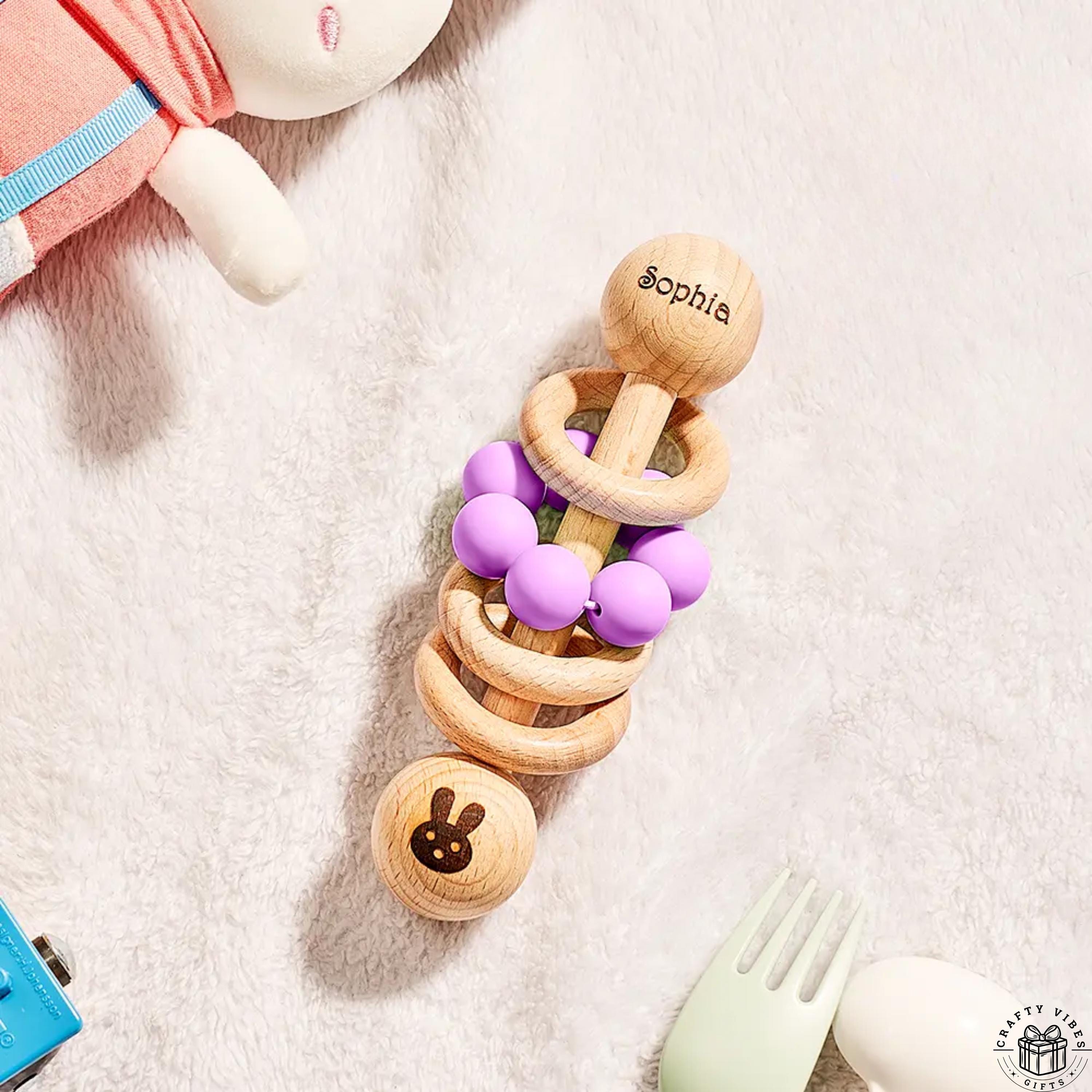 Personalized Baby Sensory Wooden Rattle Toys | CWToy171