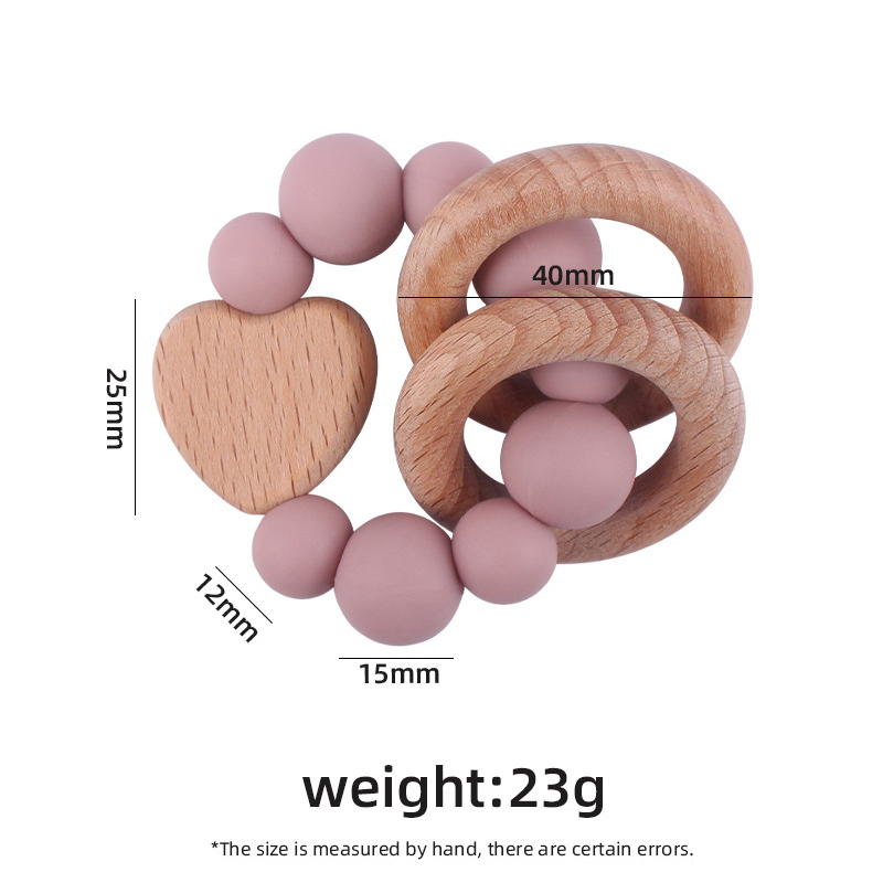 Personalized Baby Sensory Silicone Wooden Toy Ring | CWToy169