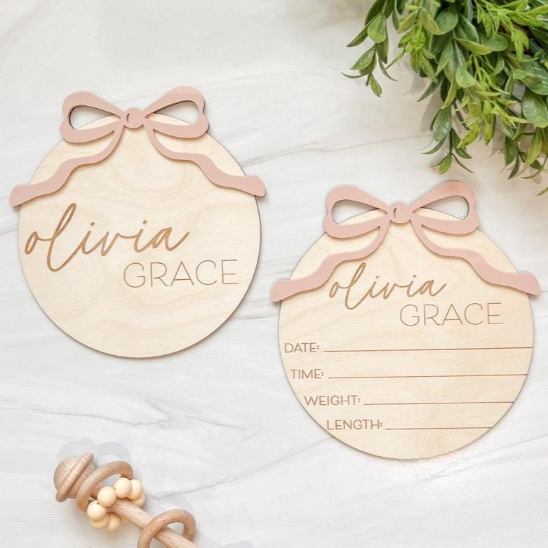 Personalized Wooden Baby Girl Birth Announcement Plate | CWBaby431