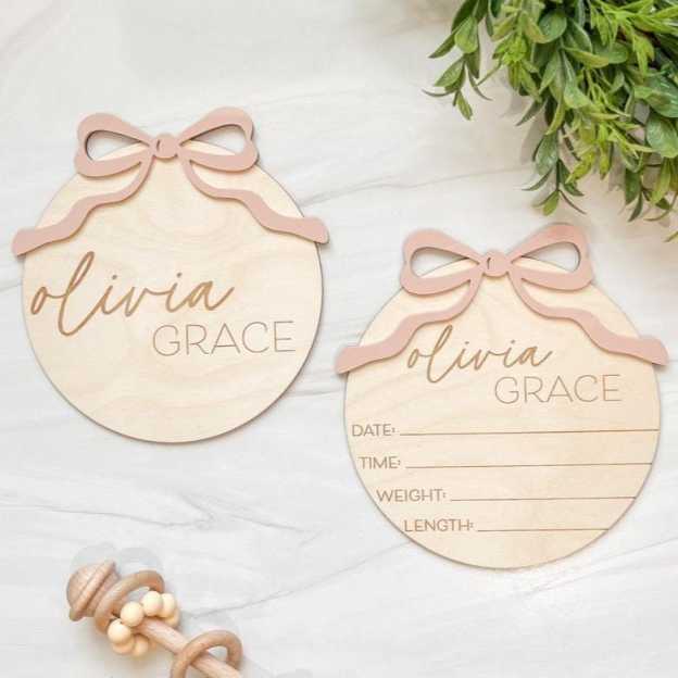 Personalized Wooden Baby Girl Birth Announcement Plate | CWBaby431