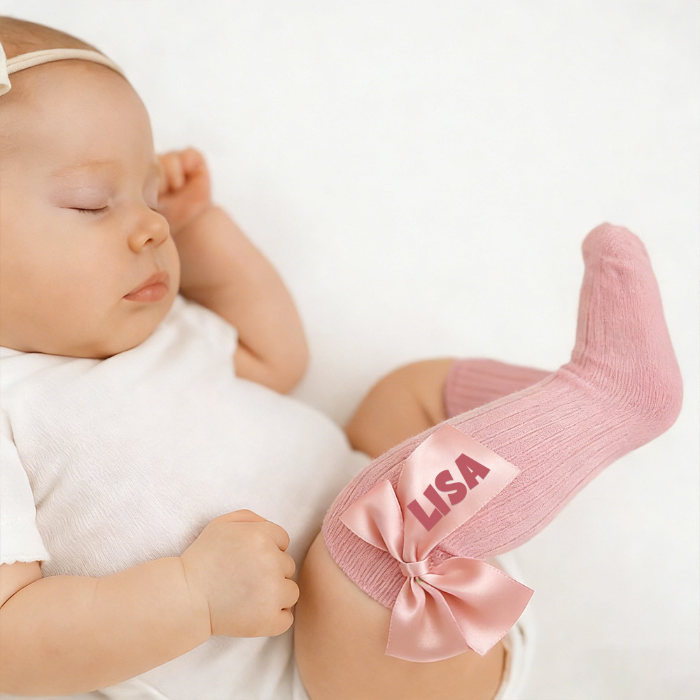 Personalized Baby Girl Satin Bow Socks | CWBaby434