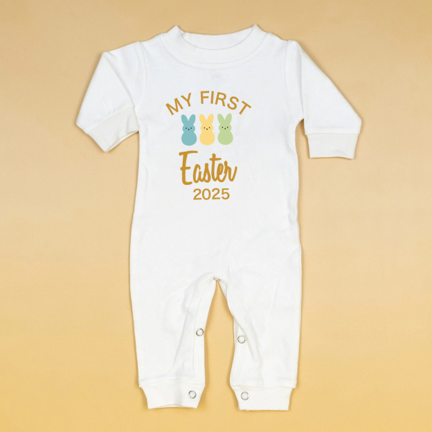 Personalized Baby Lovely First Easter Ropmer and Hat Set | CWBaby181