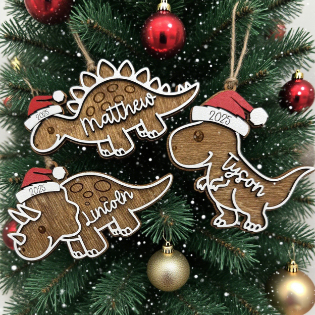Personalized Christmas Dinosaur Wood Ornaments Decoration | MCGift146