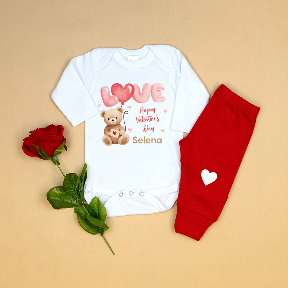 Personalized Baby 1st Valentines Day Outfit Set | CWBaby372