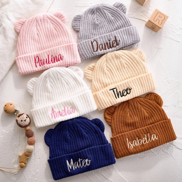 Personalized Embroidery Lovely Bear Baby Beanie for Comfort & Unique | HSKid57