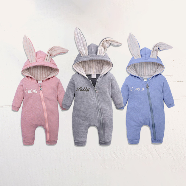 Personalized Easter Baby Bunny Ears Romper | CWbaby4001
