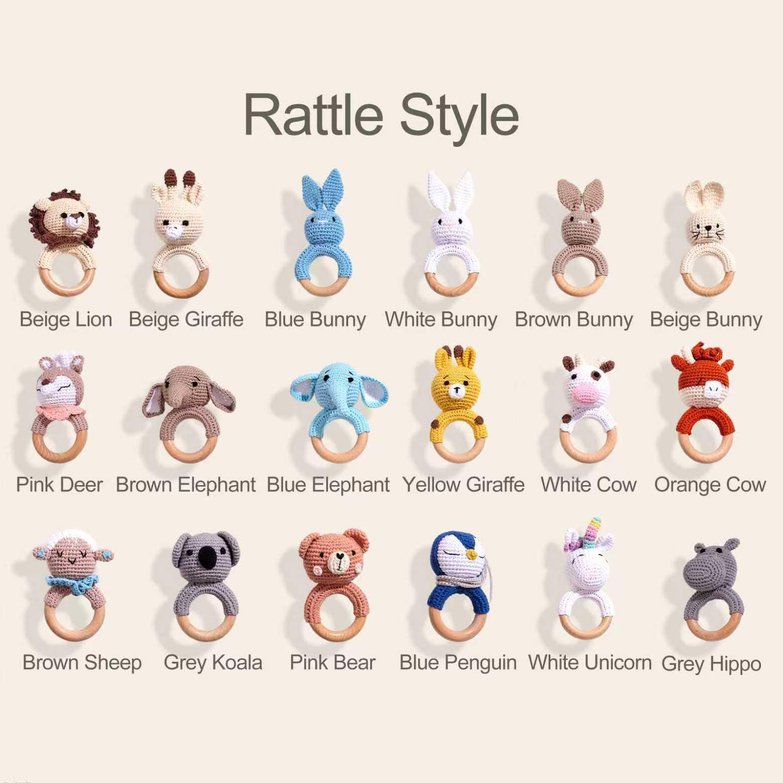 Personalized Baby Handmade Crochet Wooden Rattle Ring | CWToy172