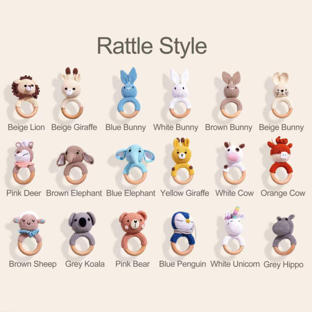 Personalized Baby Handmade Crochet Wooden Rattle Ring | CWToy172