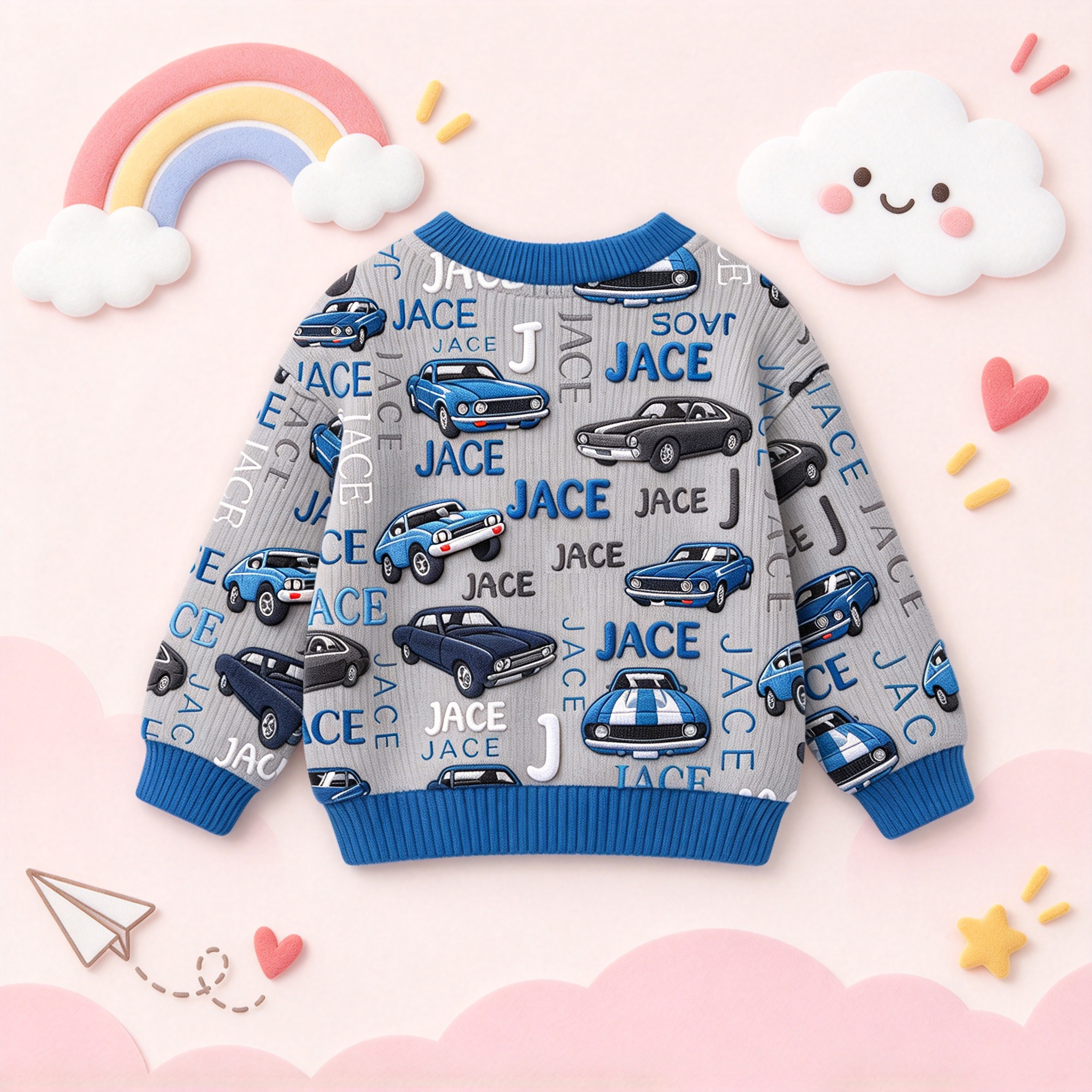 Personalized Lovely Kids Classic Car Knit Sweater | CWSweater29