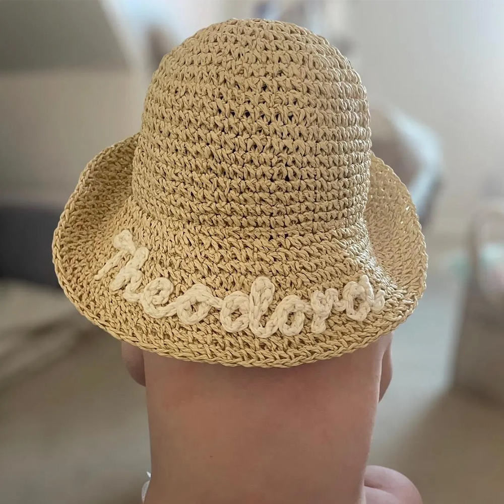 Personalized Hand Embroidered Straw Floppy Sun Hat | CWBeach163