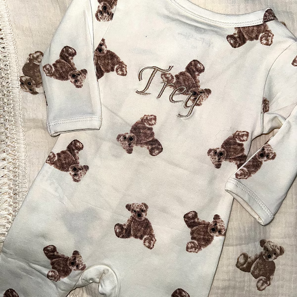 Personalized Baby Bear Cozy Sleepsuit Romper | CWBaby102