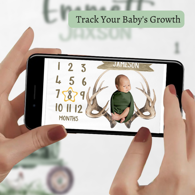 Personalized Baby Antlers Milestone Blanket with Name | BKMS018