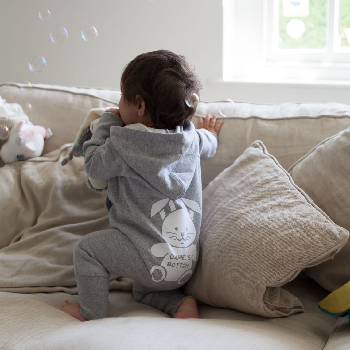 Personalized Baby Bunny Hooded Romper Onesie | CWBaby206