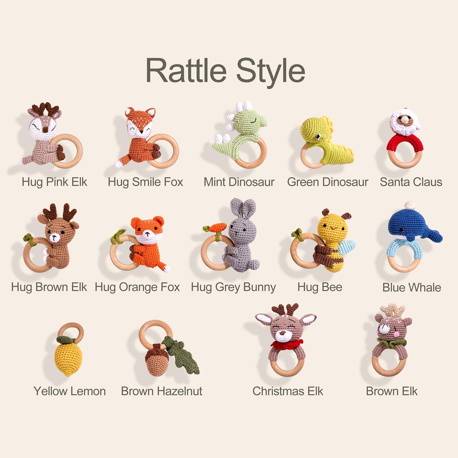 Personalized Baby Handmade Crochet Wooden Rattle Ring | CWToy172