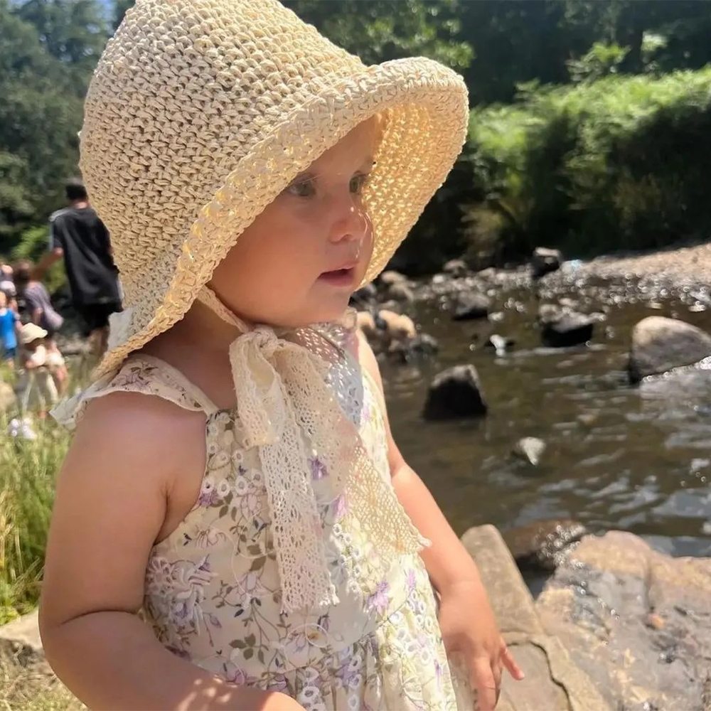 Personalized Hand Embroidered Straw Floppy Sun Hat | CWBeach163