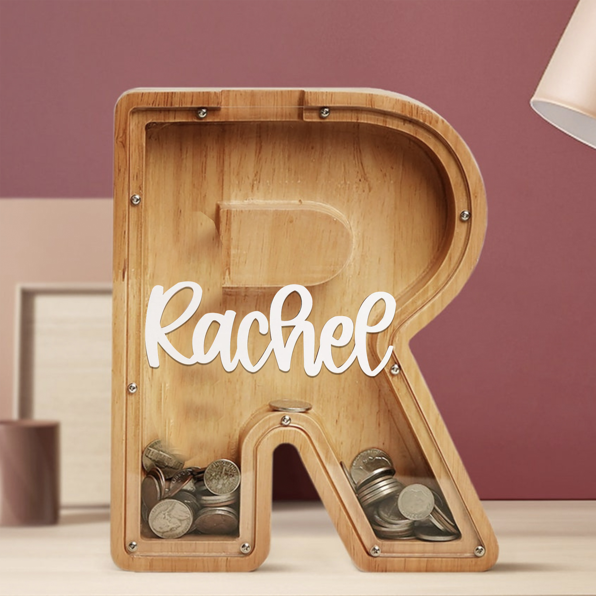 Personalized Kid Wood Letter Money Boxes with Acrylic Name | CWToy91