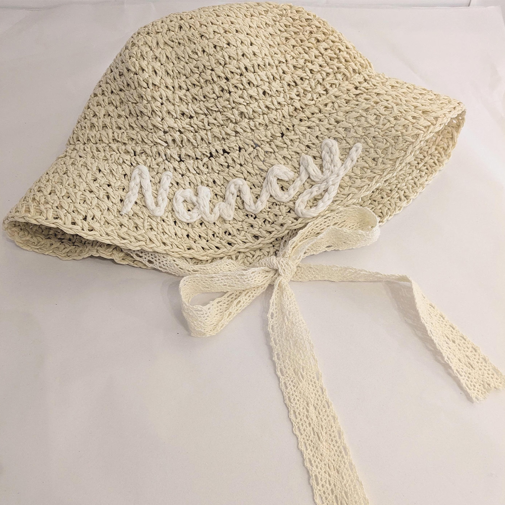 Personalized Hand Embroidered Straw Floppy Sun Hat | CWBeach163