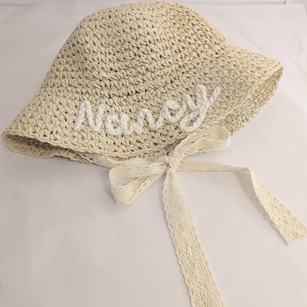 Personalized Hand Embroidered Straw Floppy Sun Hat | CWBeach163
