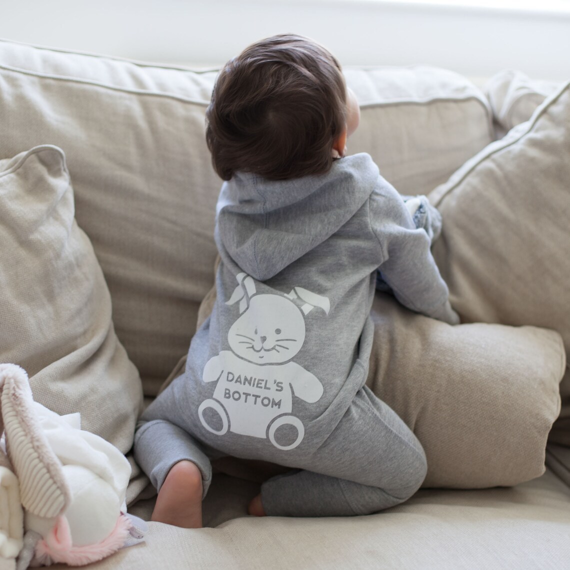 Personalized Baby Bunny Hooded Romper Onesie | CWBaby206