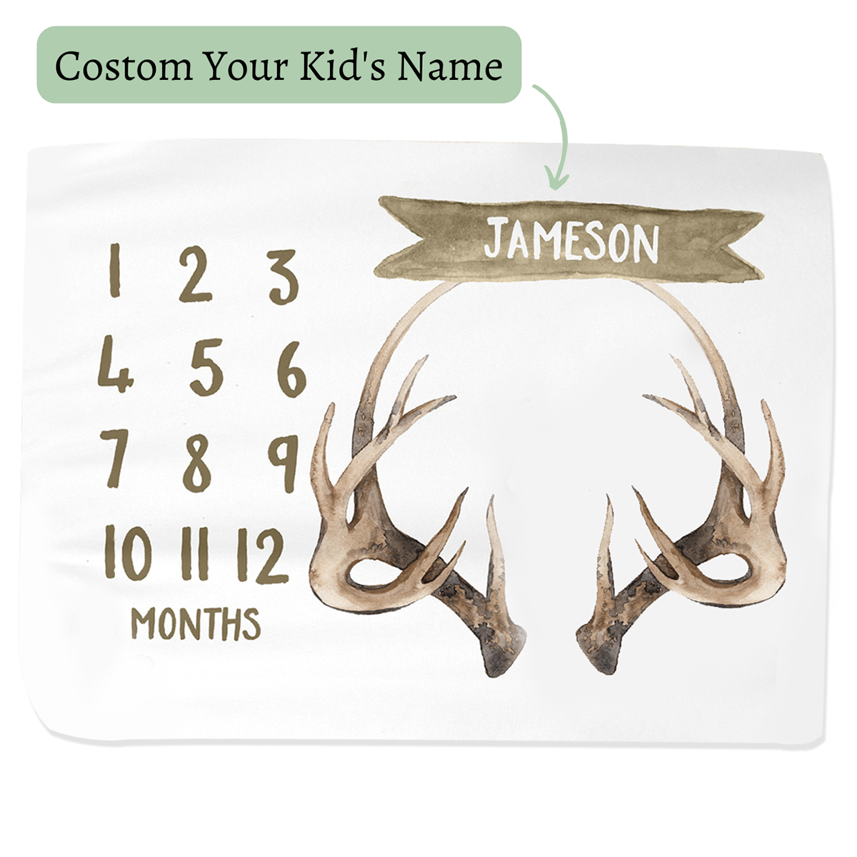 Personalized Baby Antlers Milestone Blanket with Name | BKMS018