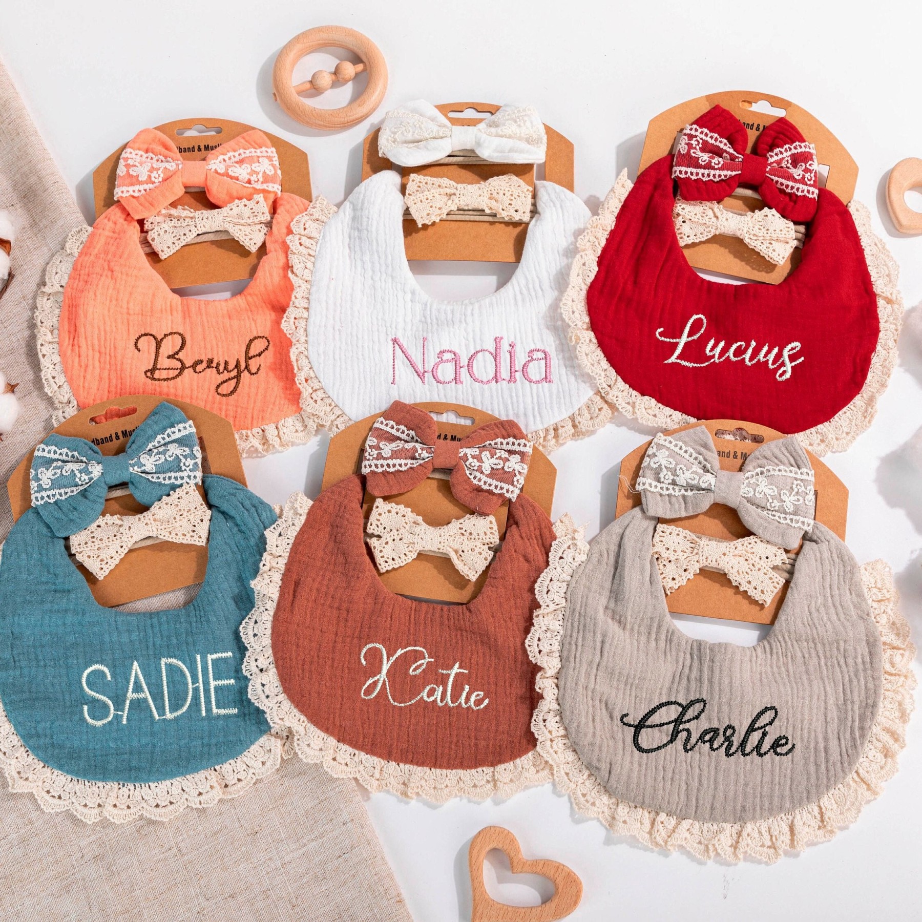 Personalized Embroidered Baby Bibs Headband Set | CWBaby29