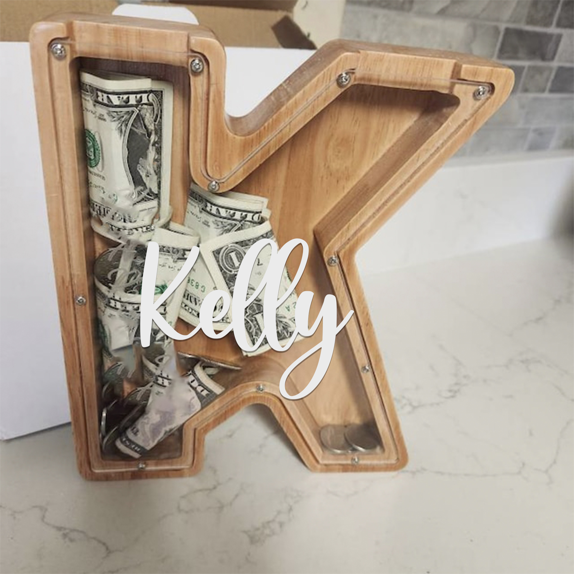 Personalized Kid Wood Letter Money Boxes with Acrylic Name | CWToy91