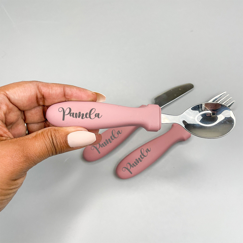 Personalised Kid Silicone Utensil Sets-Fork, Knife, Spoon  | CWBaby70