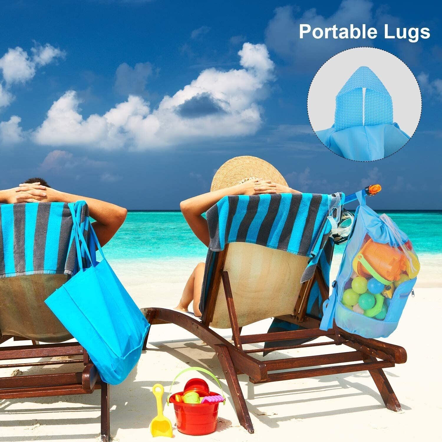 Personalized Portable Mesh Beach Foldable Drawstring Storage Bag | CWBeach95