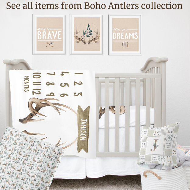 Personalized Baby Antlers Milestone Blanket with Name | BKMS018