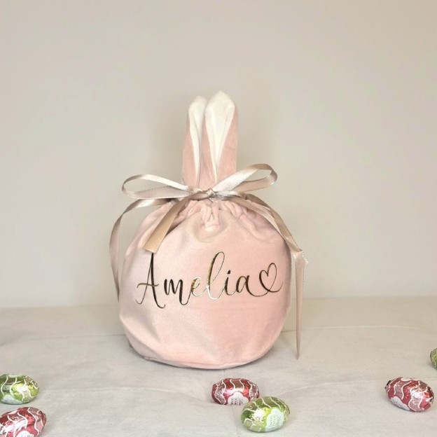 Personalized Foil Stamped Name Easter Bunny Velvet Basket | CWEaster33