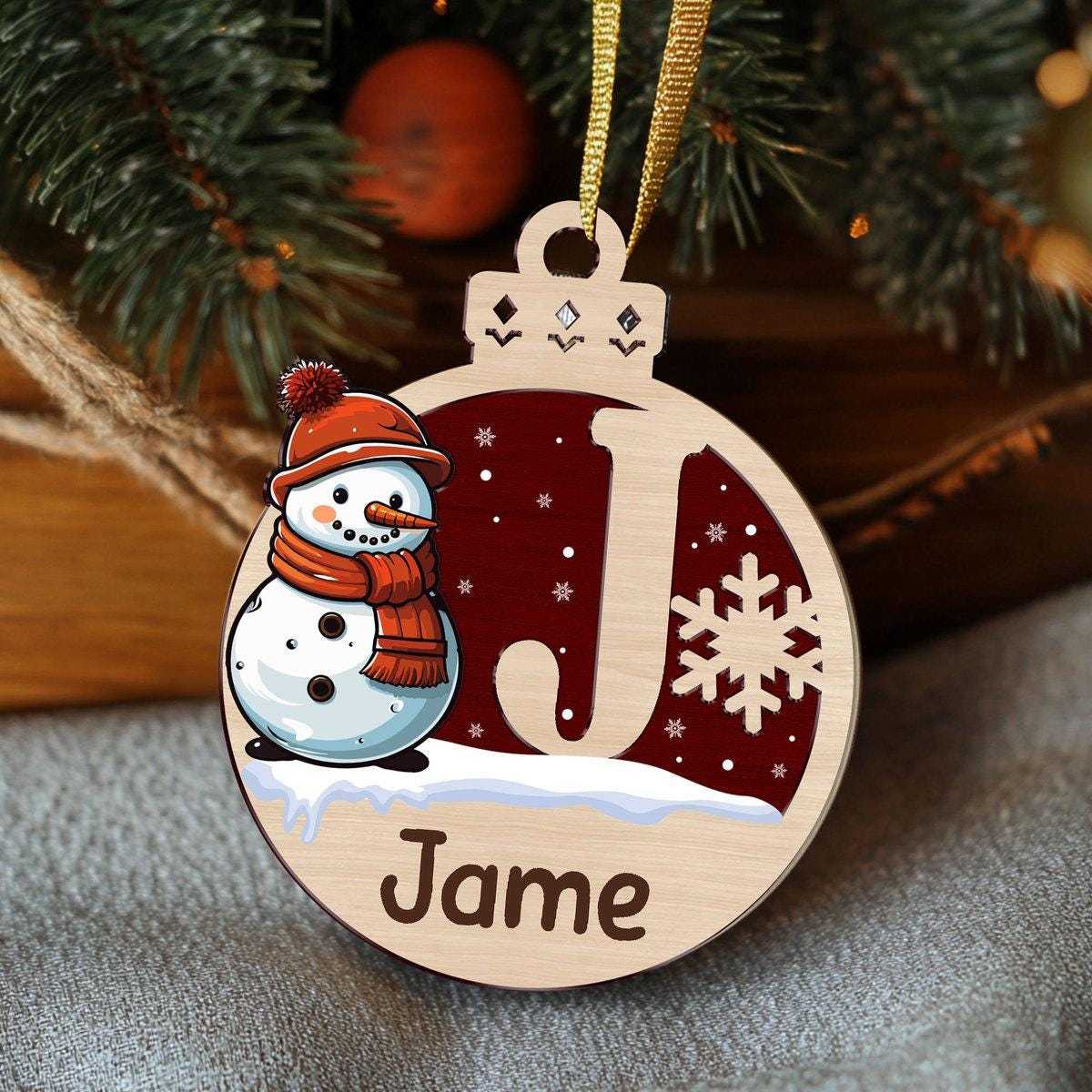 Personalized Snowman Christmas Wooden Ornament | MCGift194
