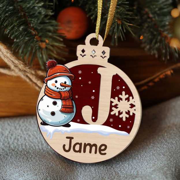 Personalized Snowman Christmas Wooden Ornament | MCGift194