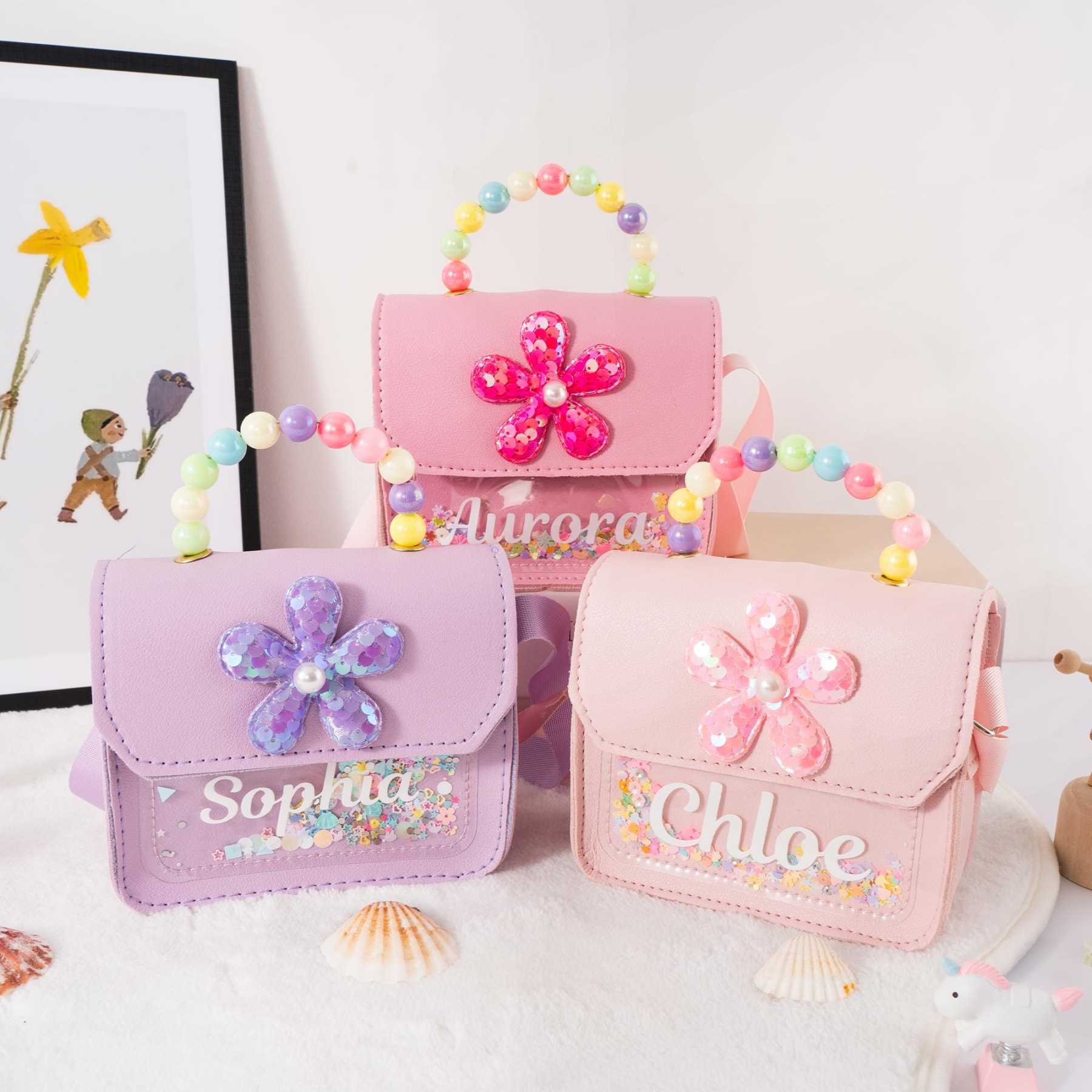 Personalized Name Little Flower Pearl Handbag for Kids  | KKBag10