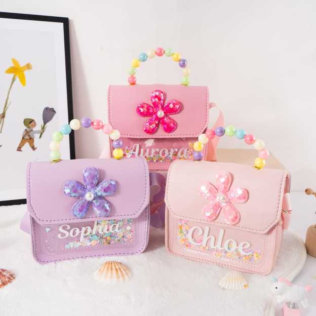Personalized Name Little Flower Pearl Handbag for Kids  | KKBag10