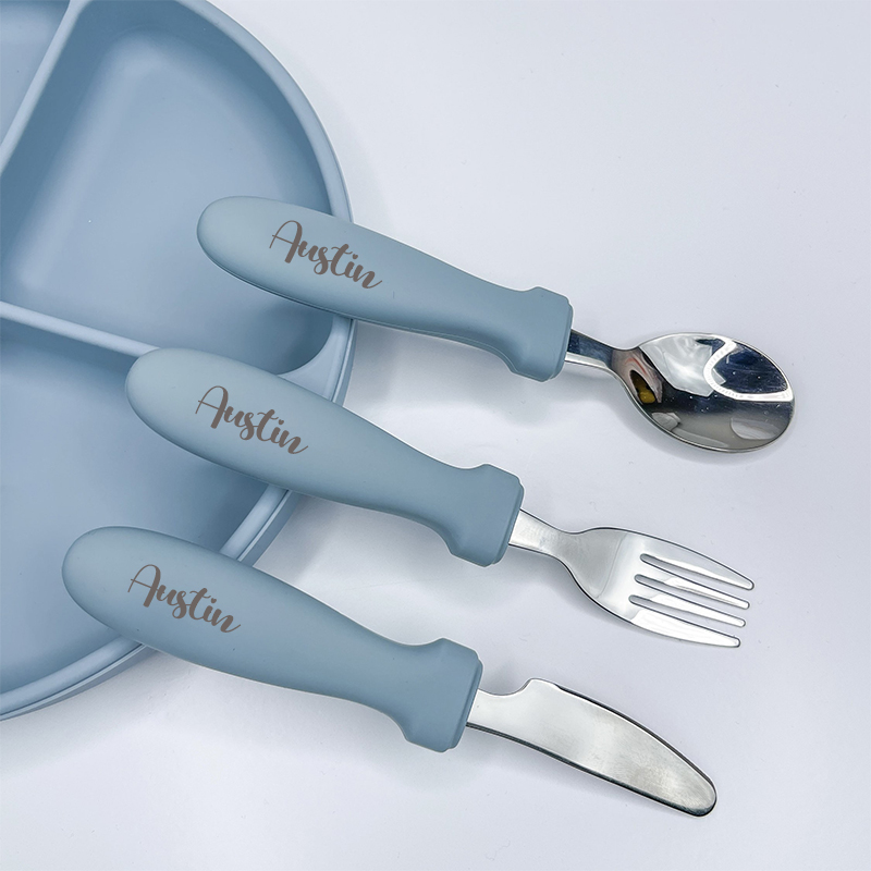 Personalised Kid Silicone Utensil Sets-Fork, Knife, Spoon  | CWBaby70